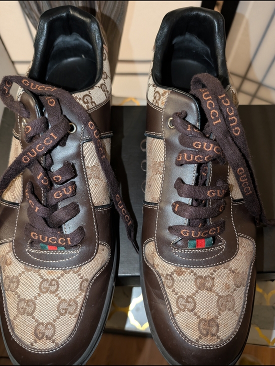 Gucci Other - Gucci Men’s Brown GG Canvas & Dark Brown Leather Sneakers with Green-Red Web